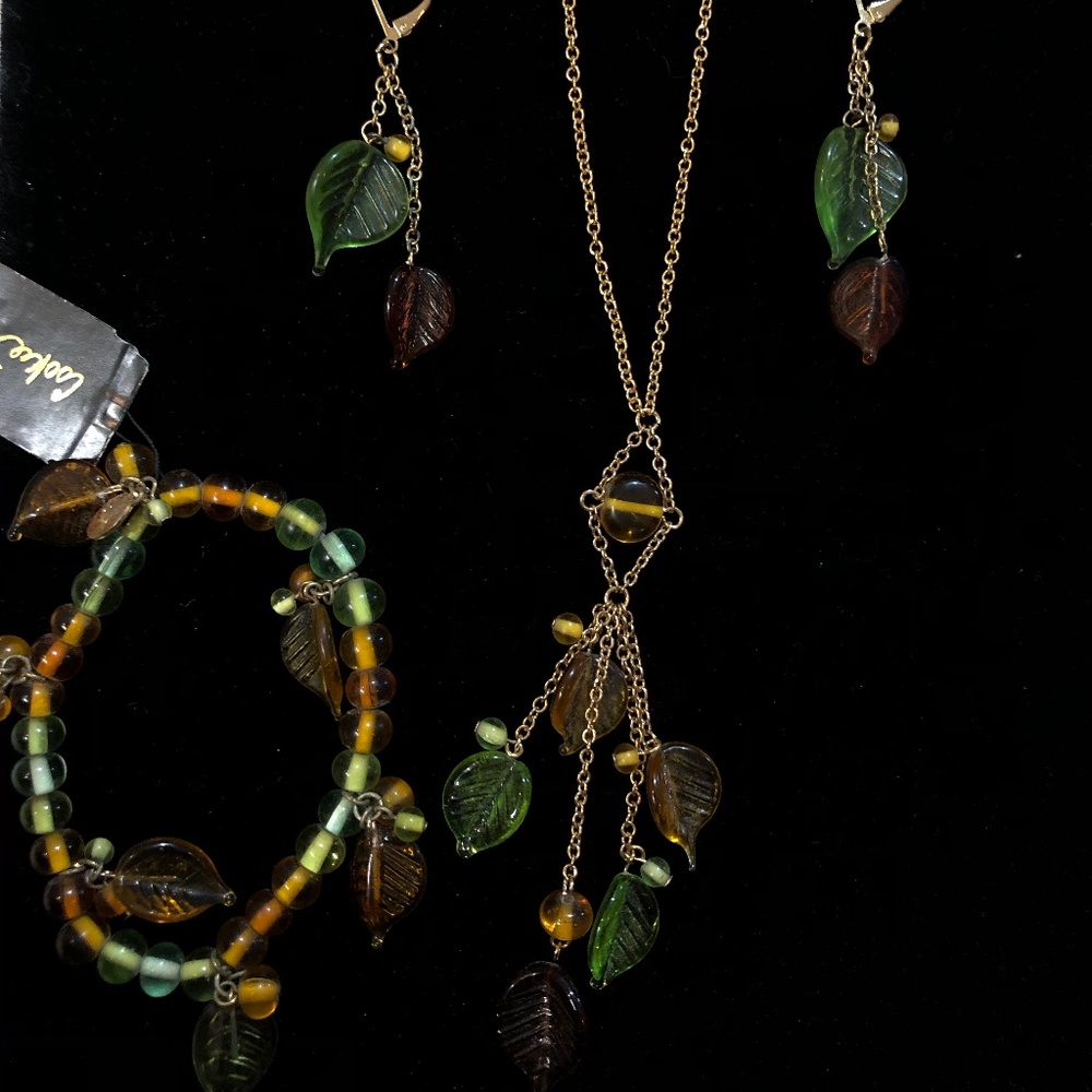 Handblown Glass Leaves Jewelry Set